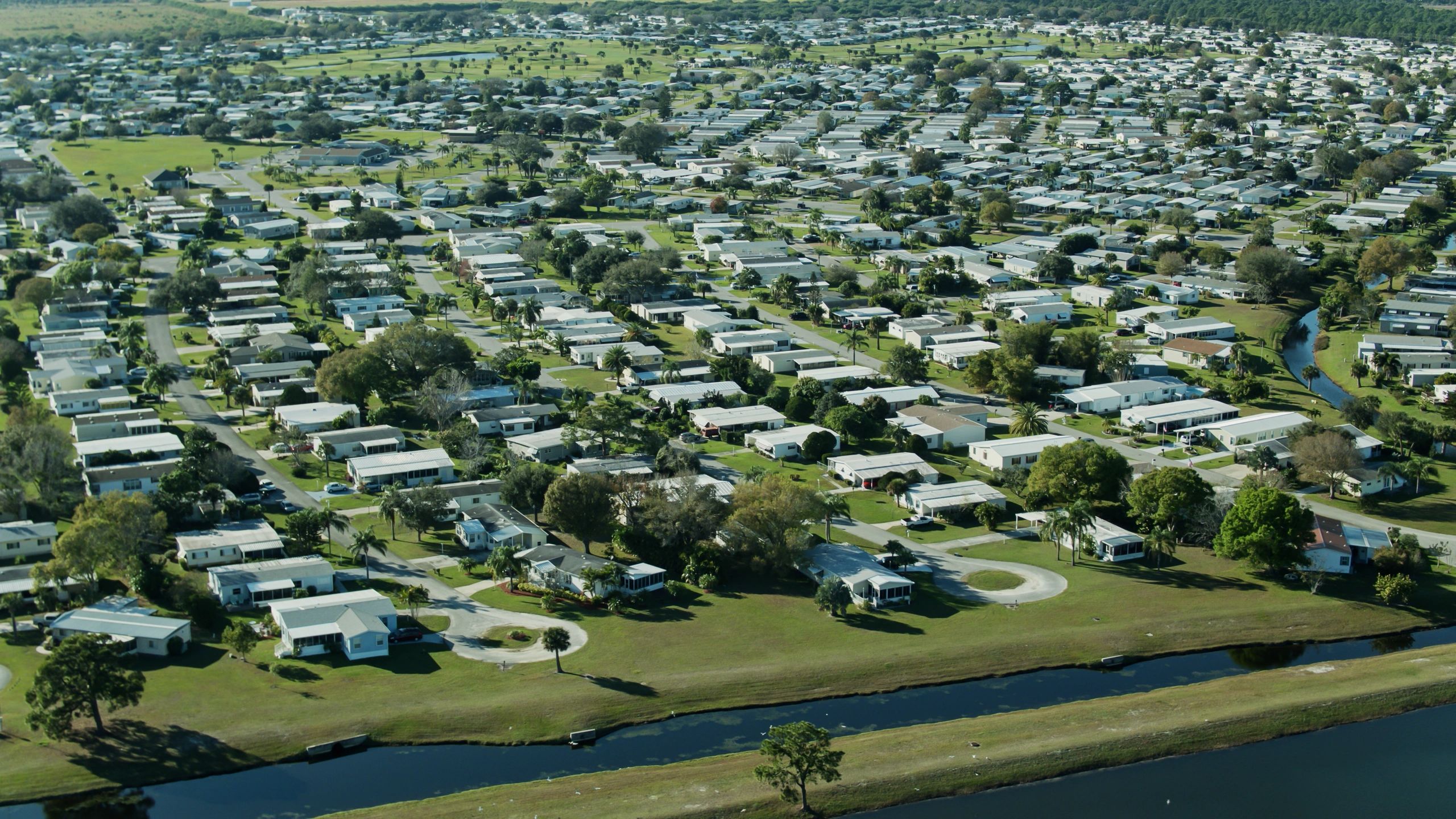 Aerial view of Florida homes and rooftops