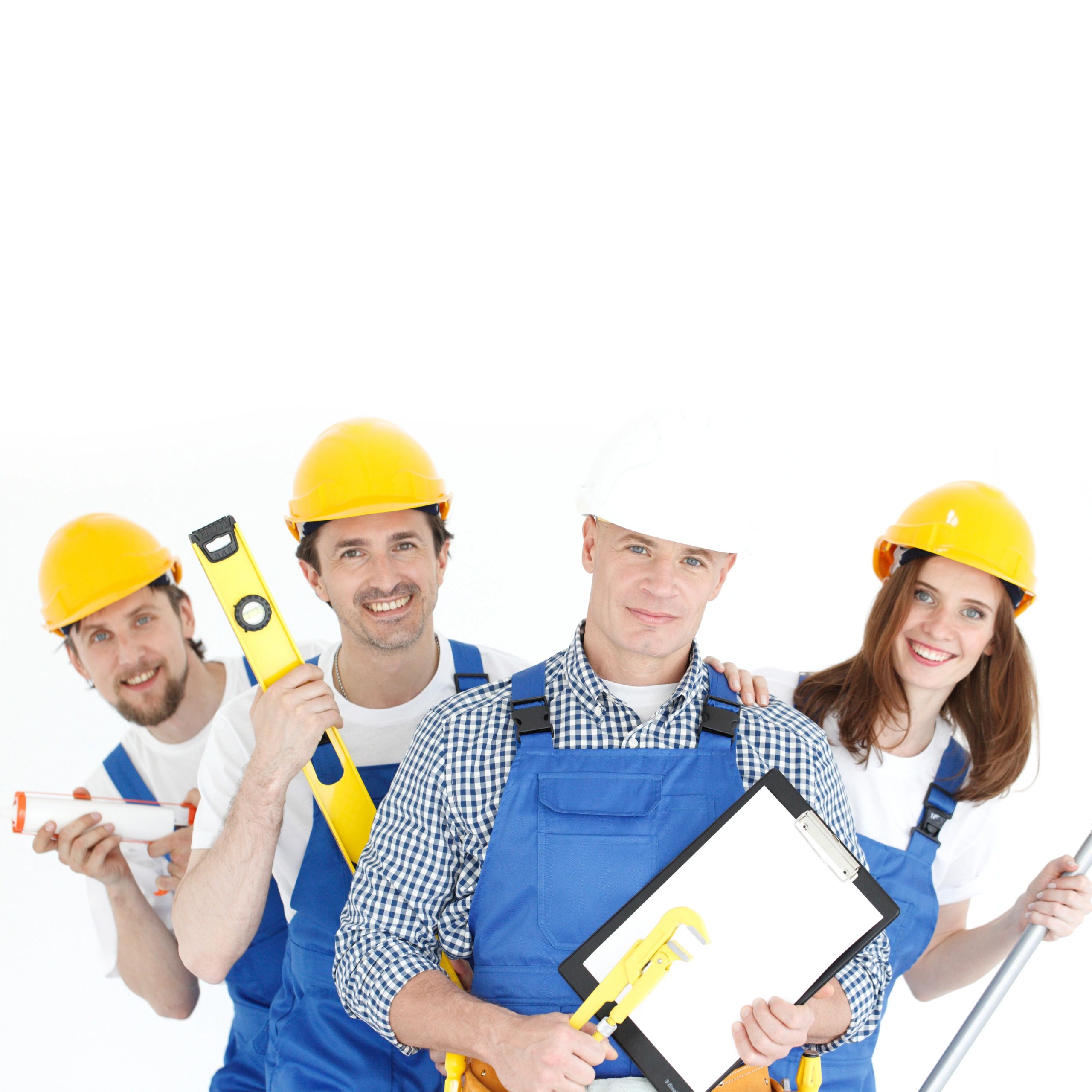 Smiling workers representing a reliable roofing team